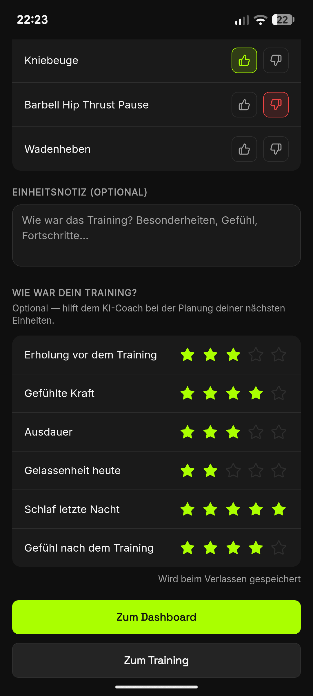 Bewertung von Erholung, Kraft und Schlaf